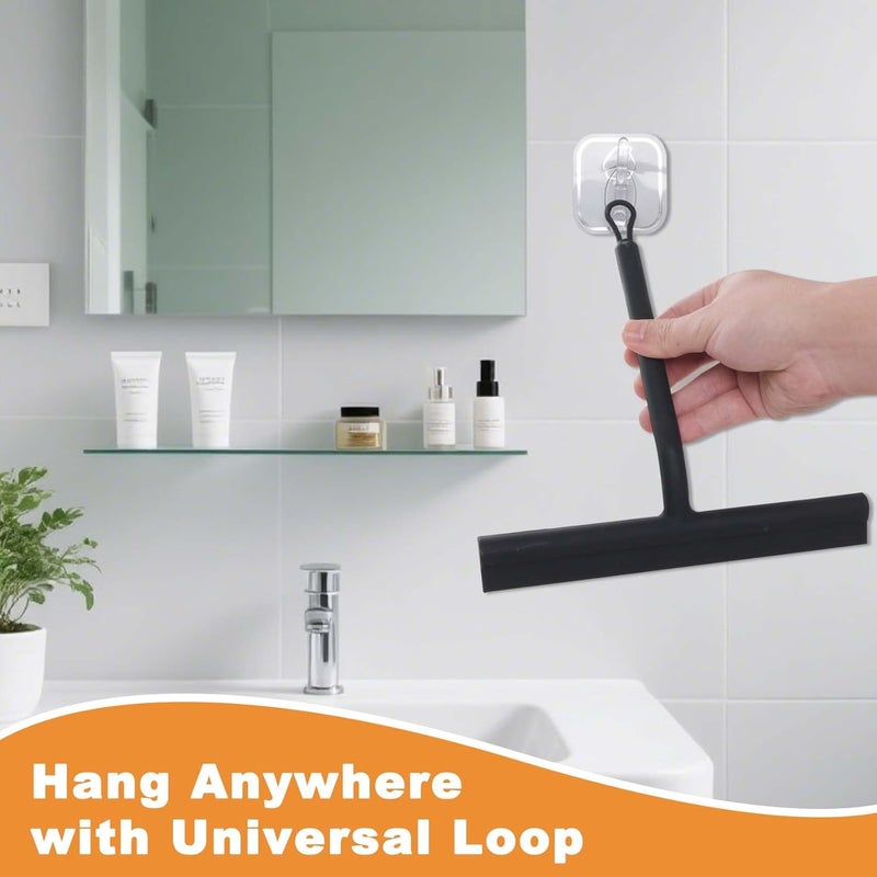 DEOFUXT Squeegee for Shower Glass Doors, Resilient Loop - No-Drill & Adhesive Hook, Silicone Shower Squeegee with Stainless Steel Core, Cleaning Tool for Home, Kitchen, Bathroom & Car - Black - Image 4